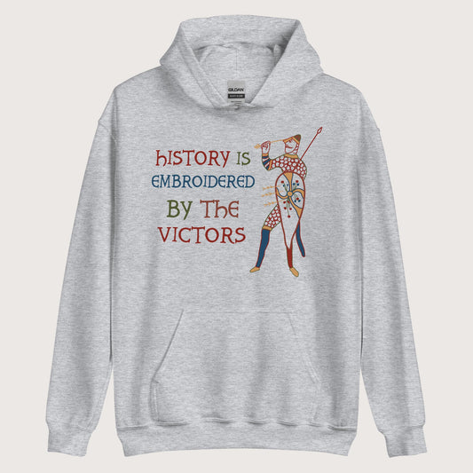 Sport Grey Harold Godwinson History Is Embroidered by the Victors Bayeux Tapestry Hoodie - history buff gift by HistoHead