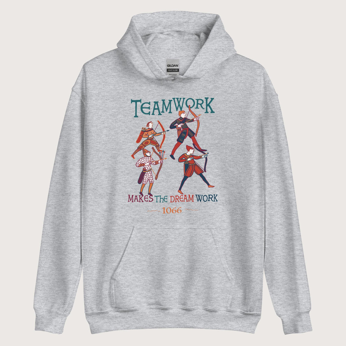 Sport Grey Bayeux Tapestry Teamwork Makes the Dream Work Hoodie - history buff gift by HistoHead
