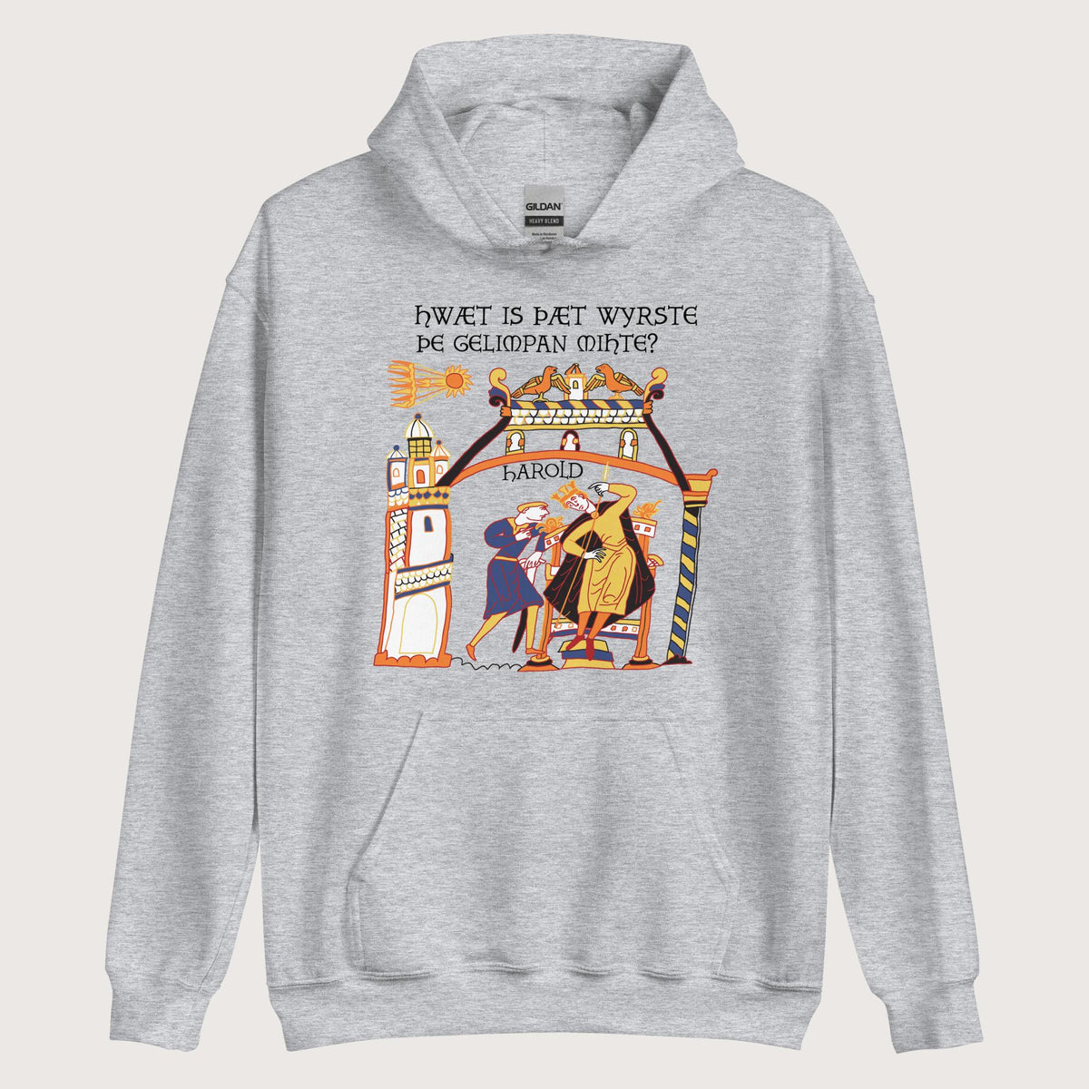 Sport Grey Bayeux Tapestry What's the Worst That Could Happen in Old English Hoodie - history buff gift by HistoHead