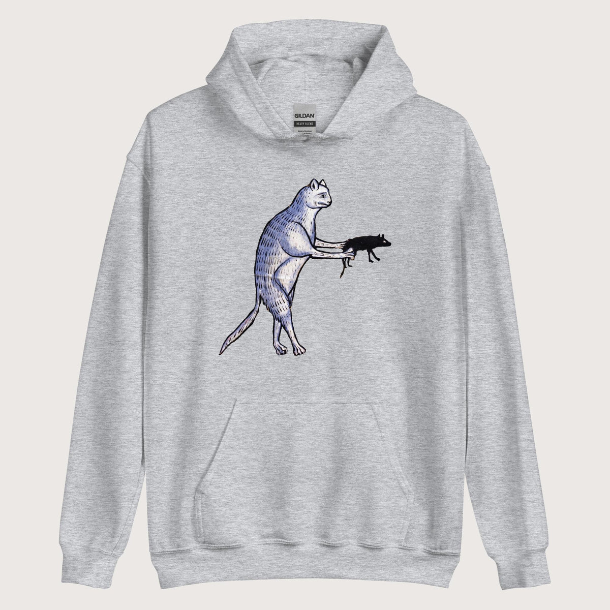 Sport Grey Weird Medieval Cat's Mouse-Gun Hoodie - history buff gift by HistoHead