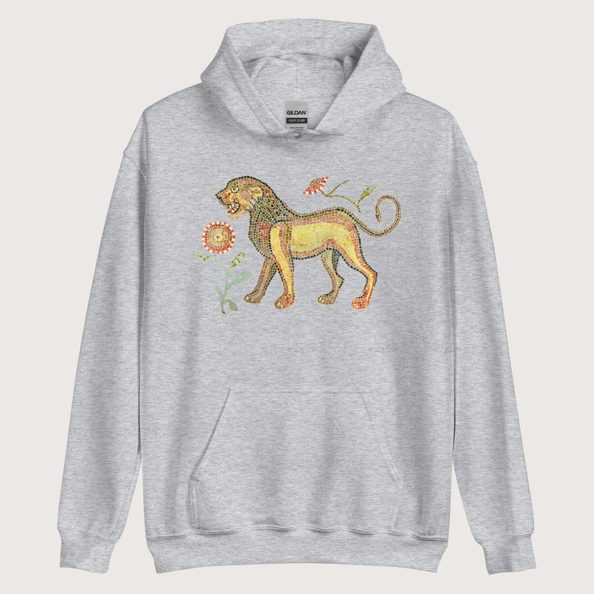 Sport Grey Ancient Roman Mosaic Lion Hoodie - history buff gift by HistoHead