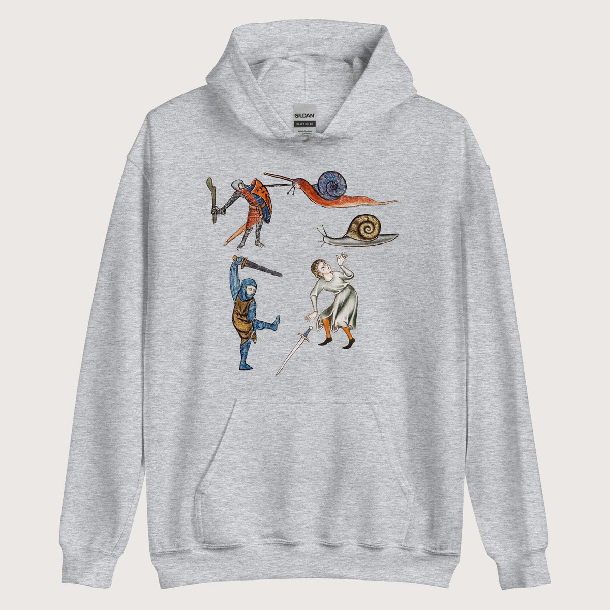 Sport Grey Medieval Marginalia Snail Enemy Hoodie - history buff gift by HistoHead