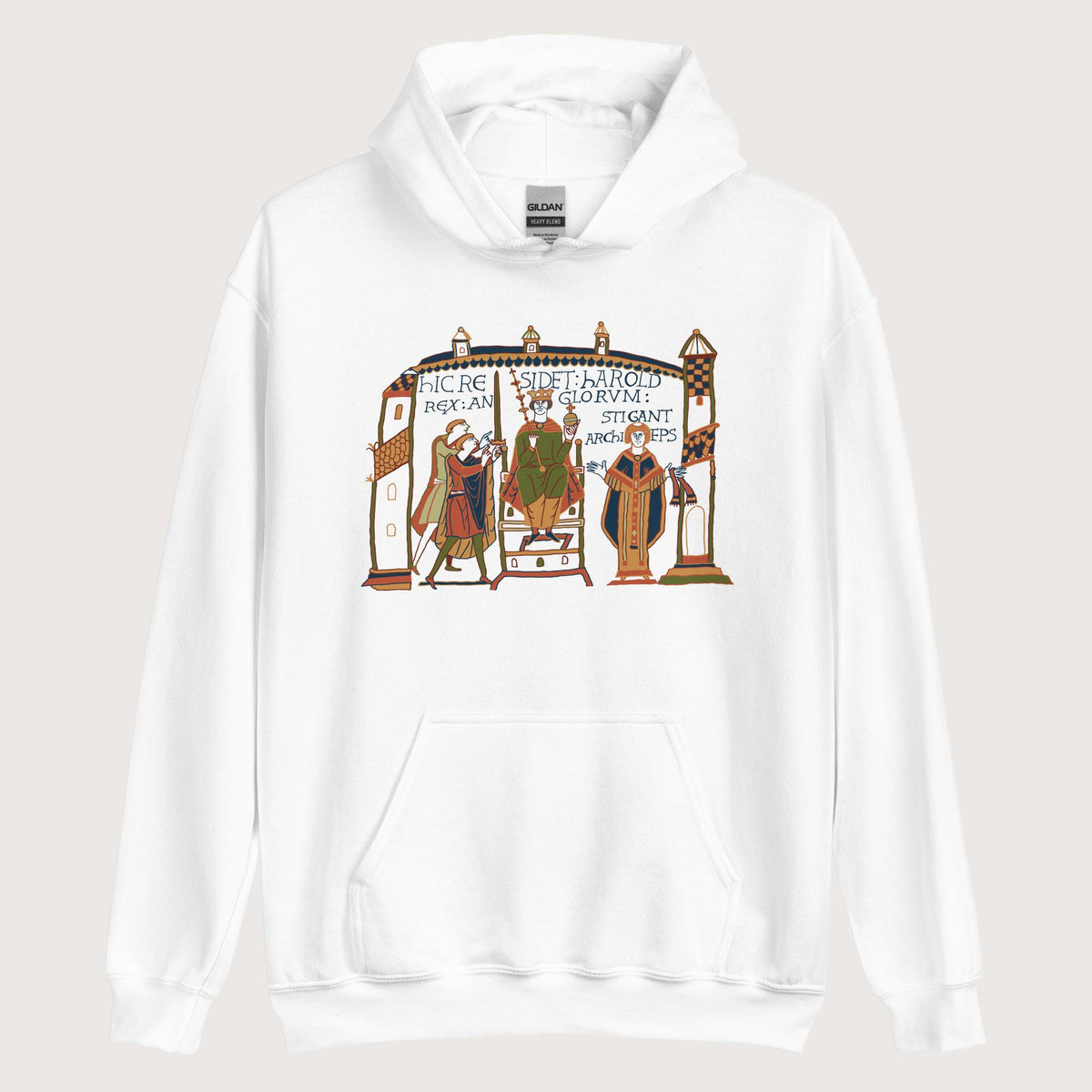 White Here Sits Throned Harold King of the English Bayeux Tapestry Hoodie - history buff gift by HistoHead