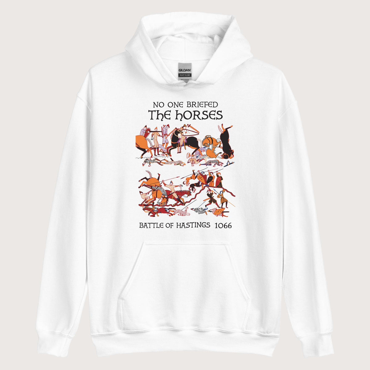 White Bayeux Tapestry No One Briefed the Horses Hoodie - history buff gift by HistoHead