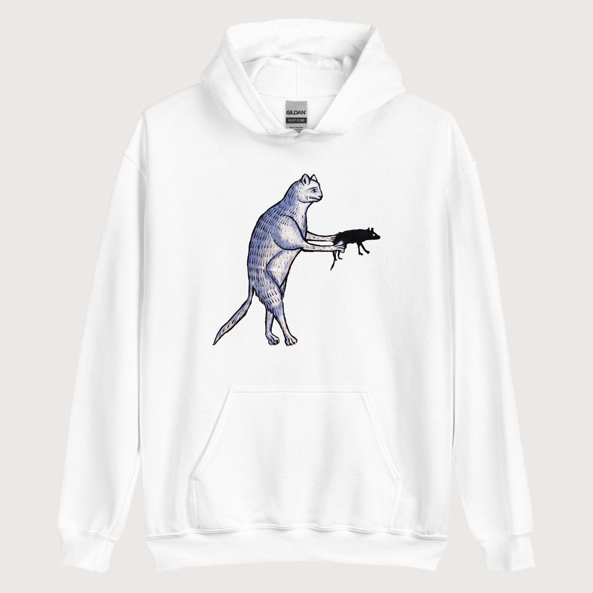 White Weird Medieval Cat's Mouse-Gun Hoodie - history buff gift by HistoHead
