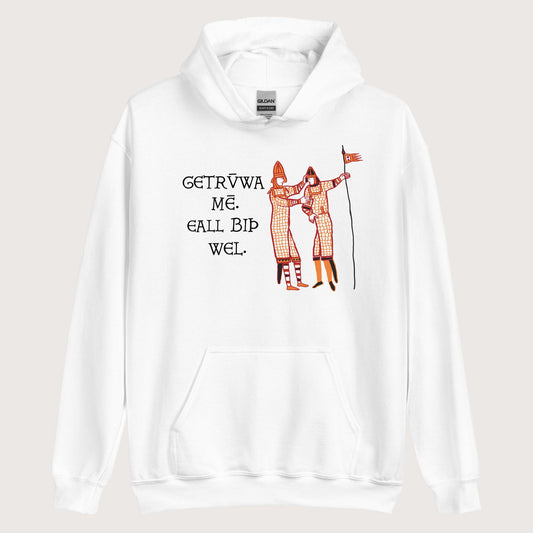 White Bayeux Tapestry Trust Me Everything Will Be Fine Old English Hoodie - history buff gift by HistoHead