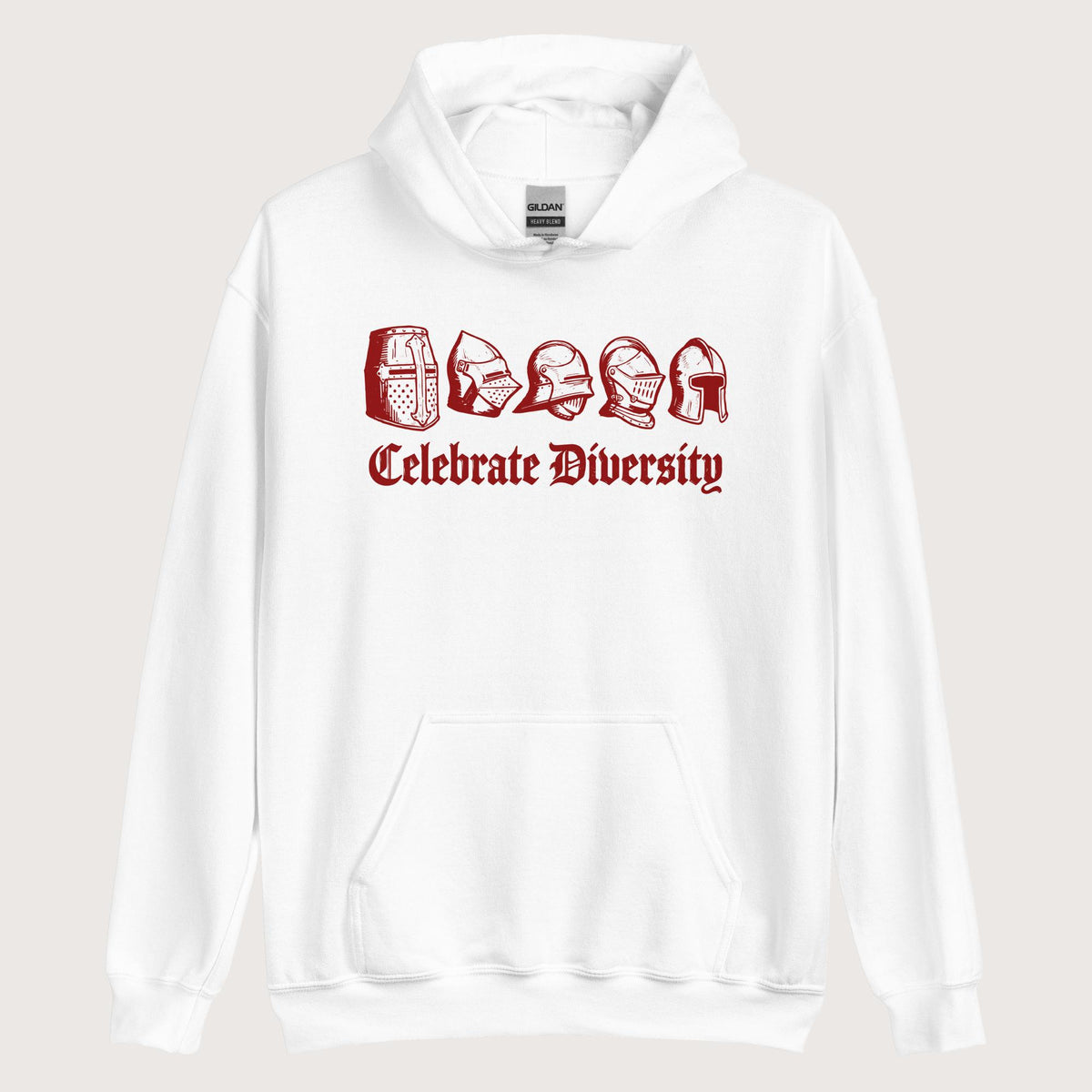 White Celebrate Diversity Medieval Helmets Edition Hoodie - history buff gift by HistoHead