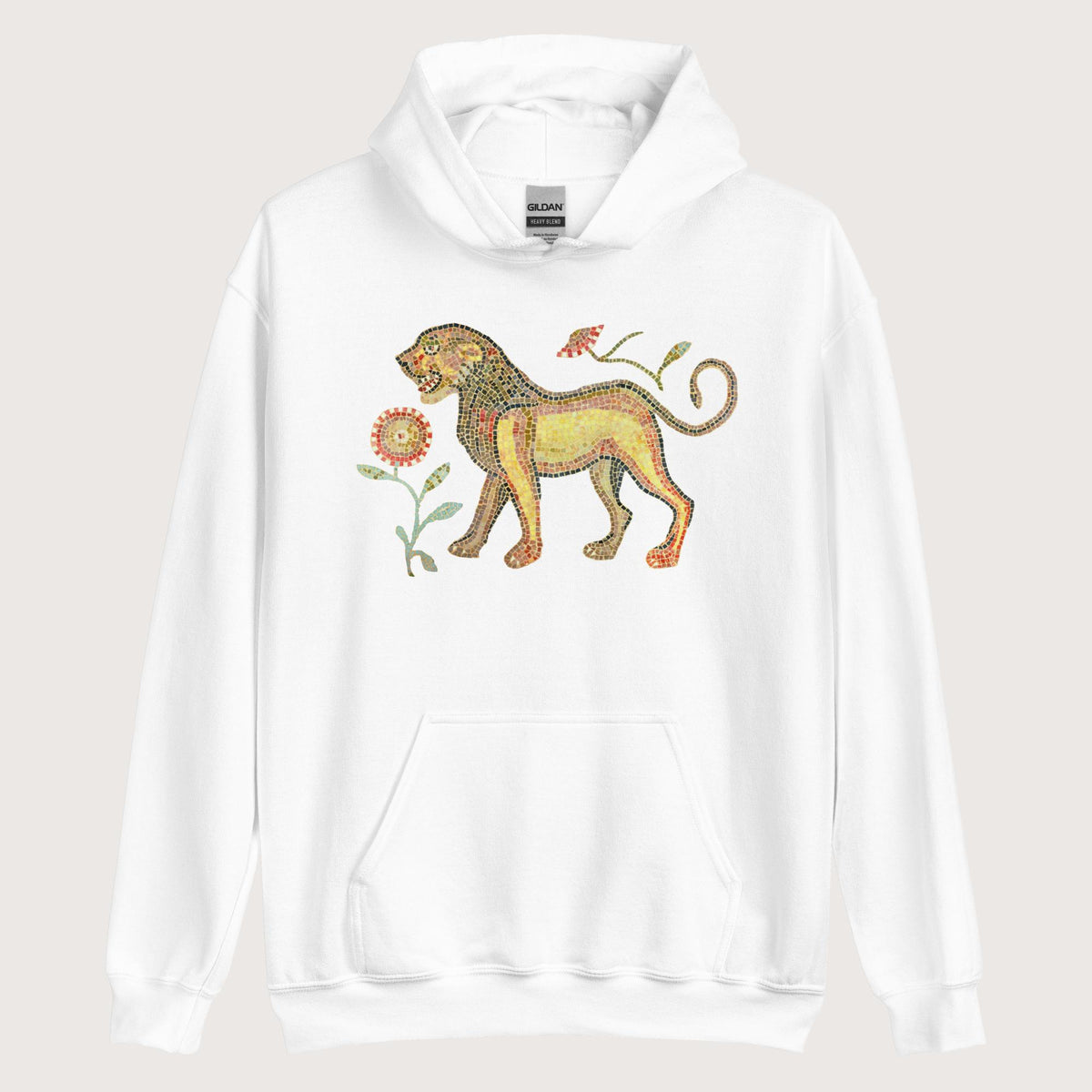 White Ancient Roman Mosaic Lion Hoodie - history buff gift by HistoHead