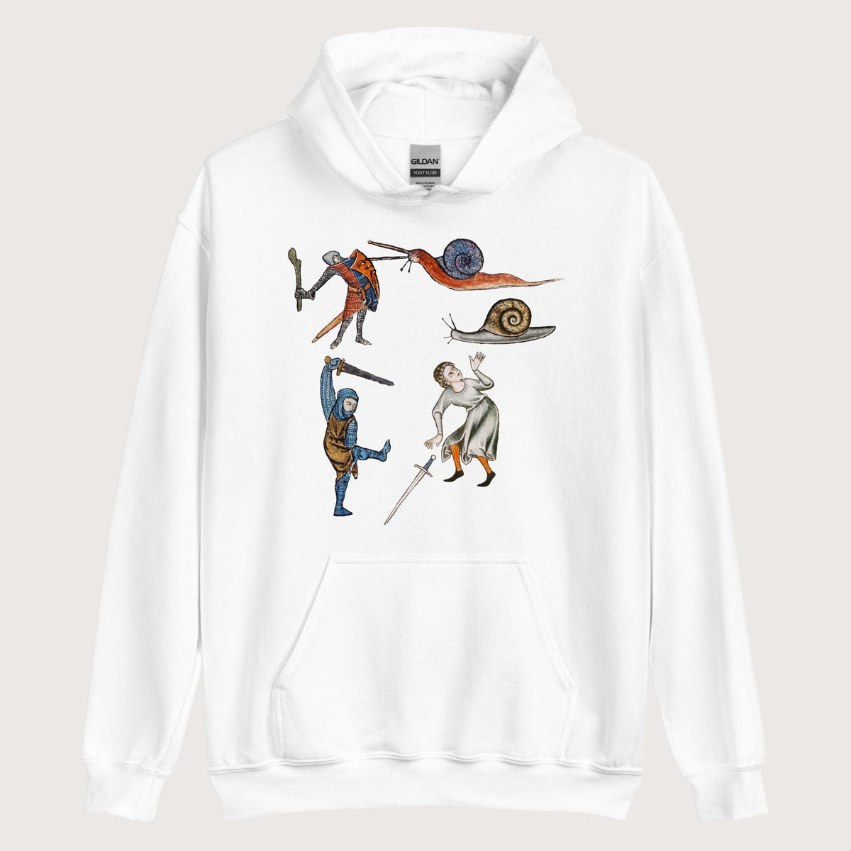 White Medieval Marginalia Snail Enemy Hoodie - history buff gift by HistoHead