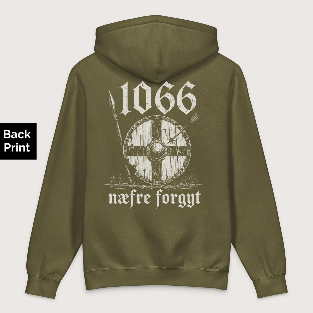 Army 1066 Never Forget in Old English - Premium Hoodie - Back Print - history buff gift by HistoHead