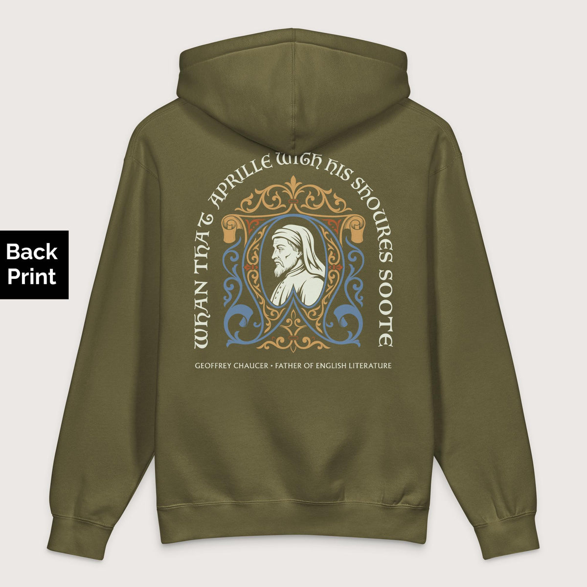 Army Geoffrey Chaucer - Premium Hoodie - Back Print - history buff gift by HistoHead