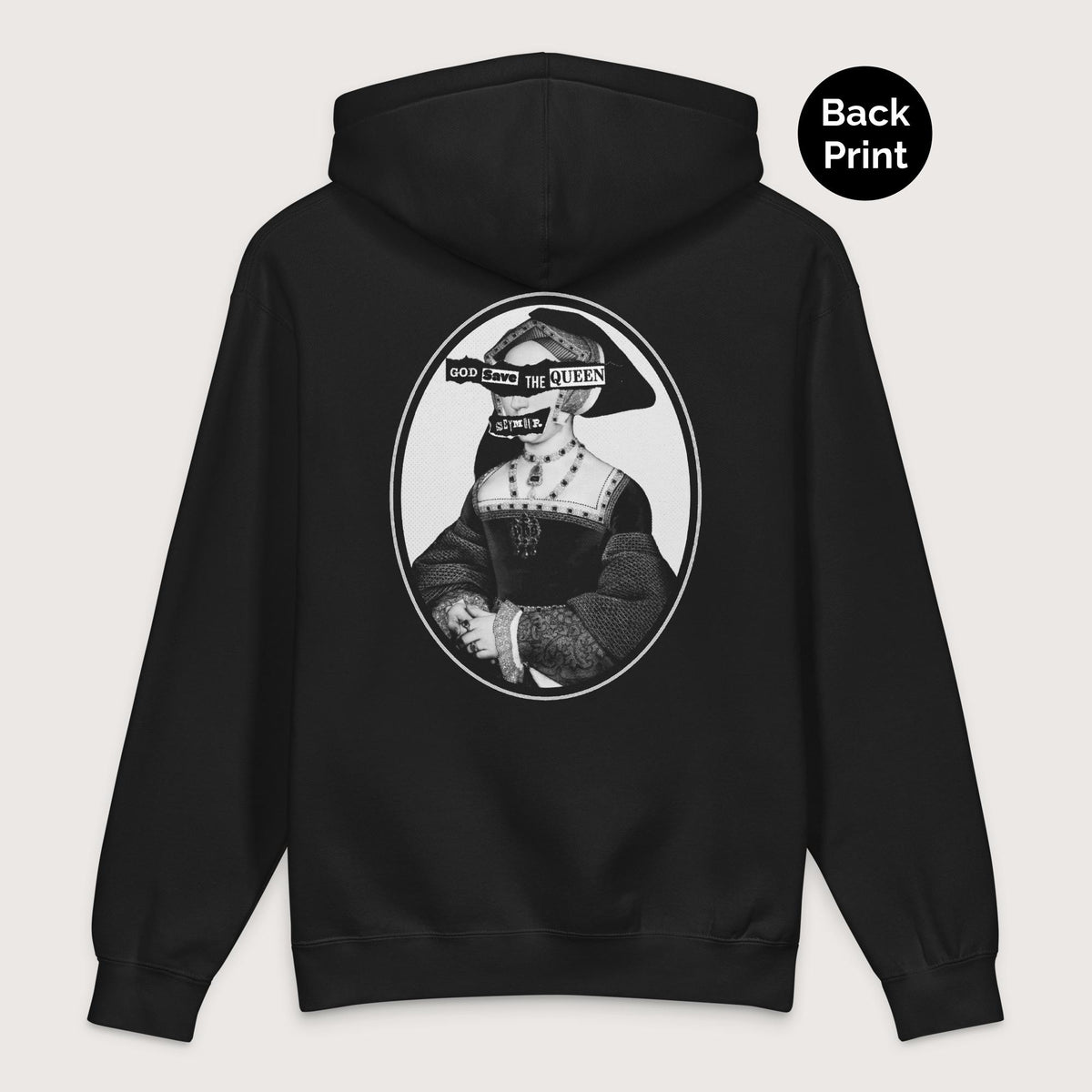 Black God Save the Queen Jane Seymour - Premium Hoodie - Back Print - history buff gift by HistoHead
