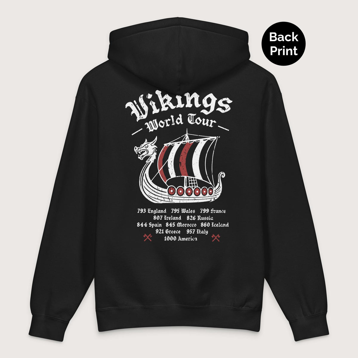 Black Vikings World Tour - Premium Hoodie - Back Print - history buff gift by HistoHead