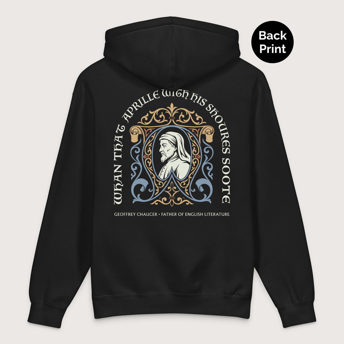 Black Geoffrey Chaucer - Premium Hoodie - Back Print - history buff gift by HistoHead