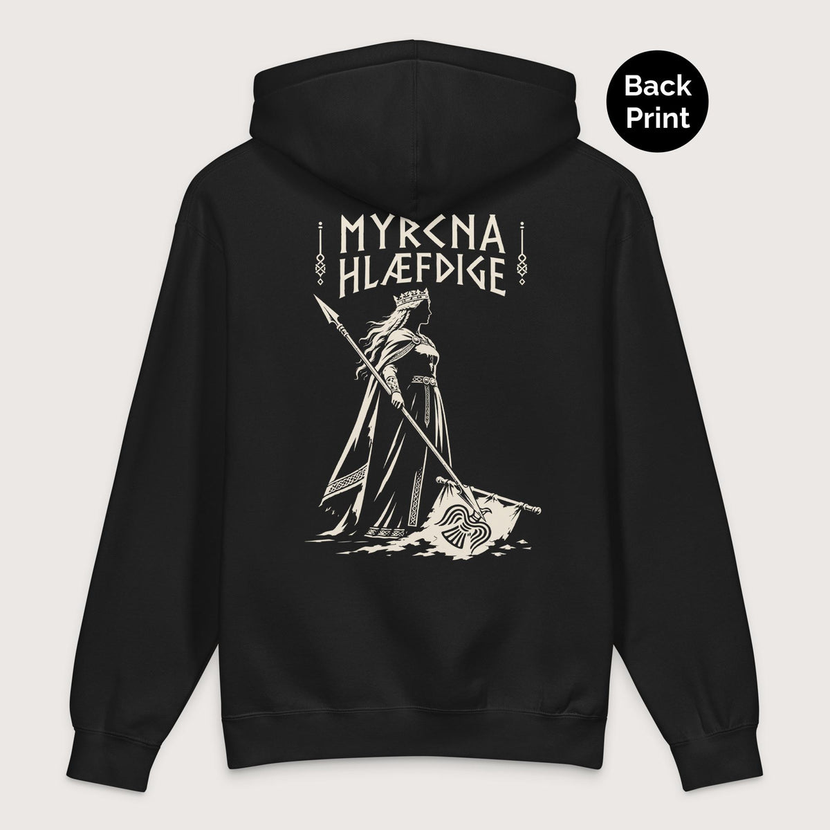 Black Æthelflæd Myrcna Hlæfdige - Premium Hoodie - Back Print - history buff gift by HistoHead