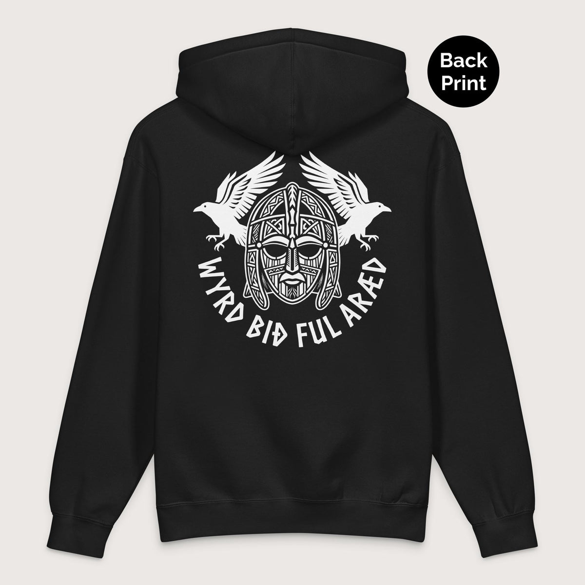Black Wyrd Bið Ful Aræd Sutton Hoo Helmet Edition - Premium Hoodie - Back Print - history buff gift by HistoHead