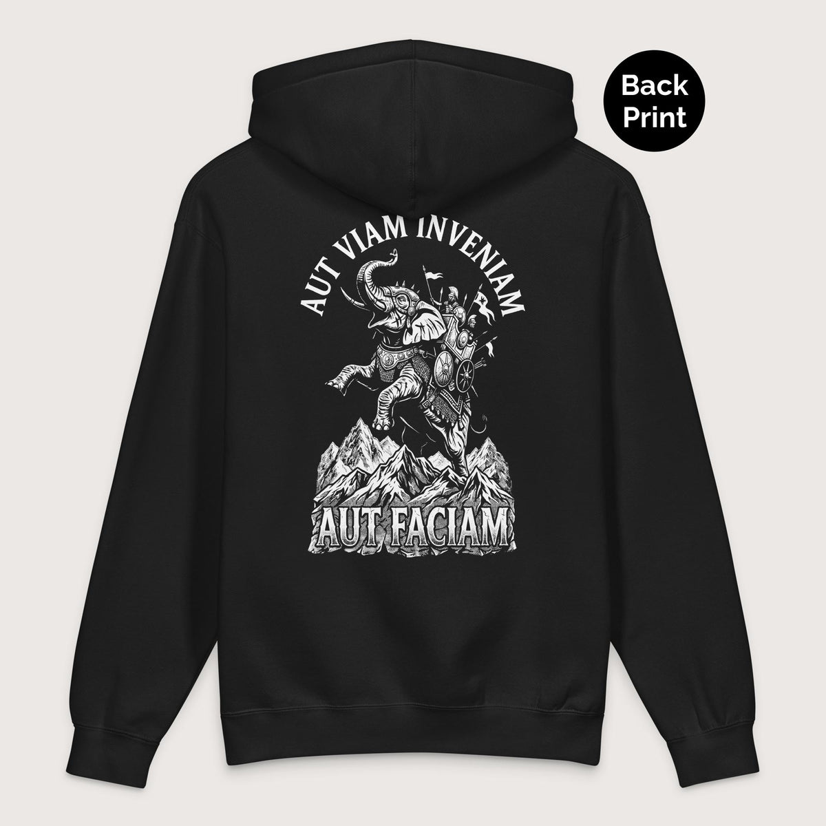 Black Aut Viam Inveniam Hannibal Quote - Premium Hoodie - Back Print - history buff gift by HistoHead