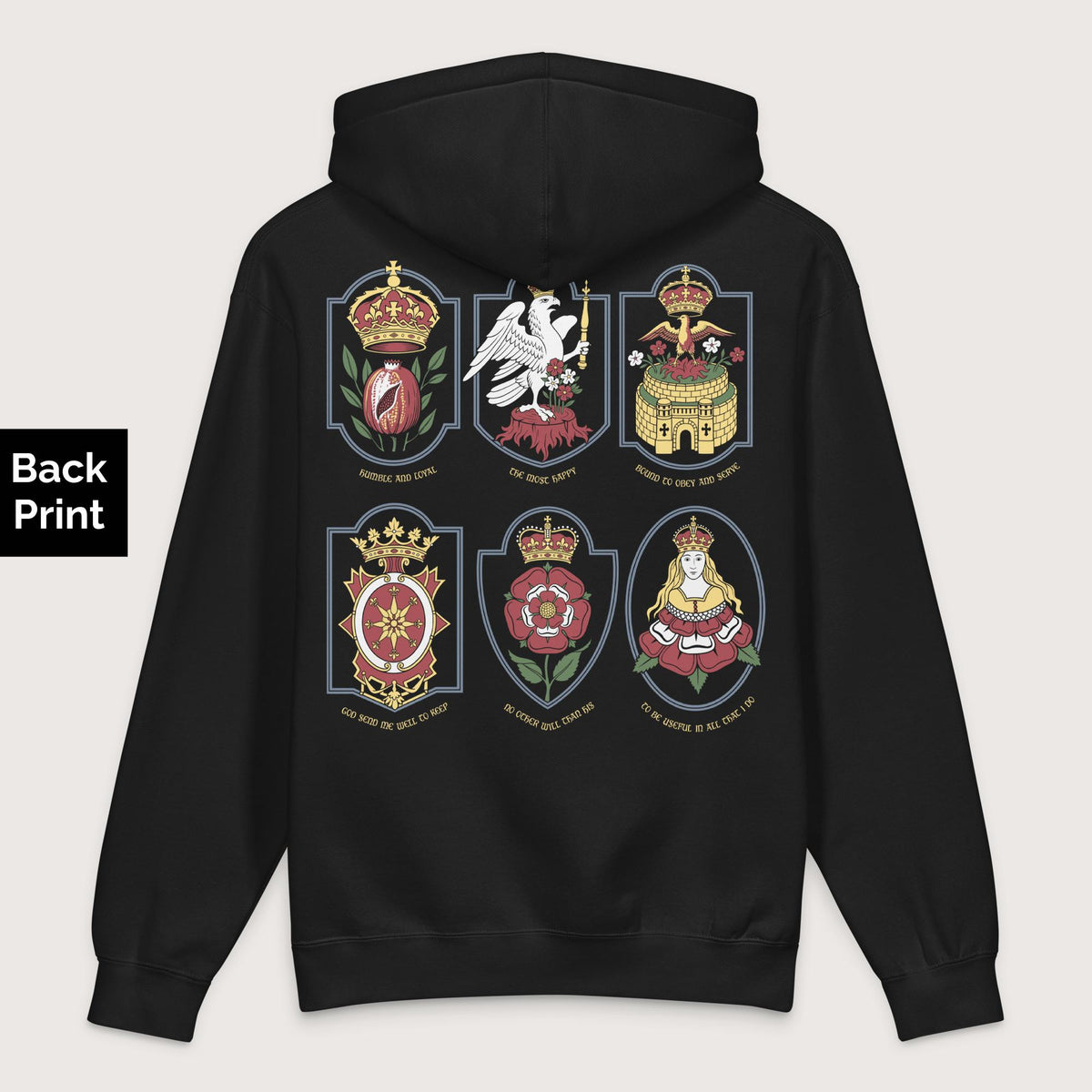 Black Six Wives Badges - Premium Hoodie - Back Print - history buff gift by HistoHead