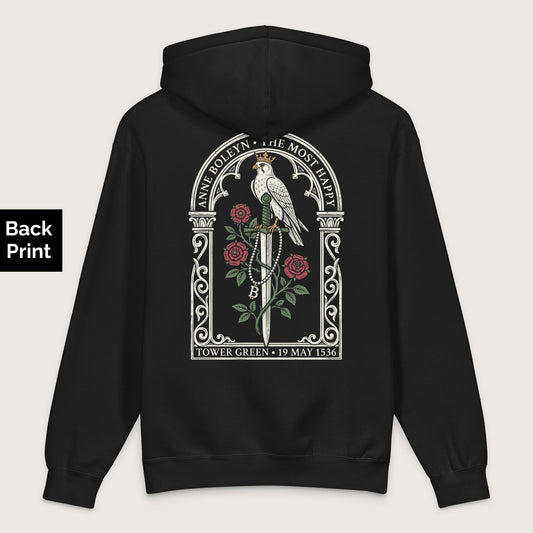 Black Anne Boleyn Falcon - Premium Hoodie - Back Print - history buff gift by HistoHead