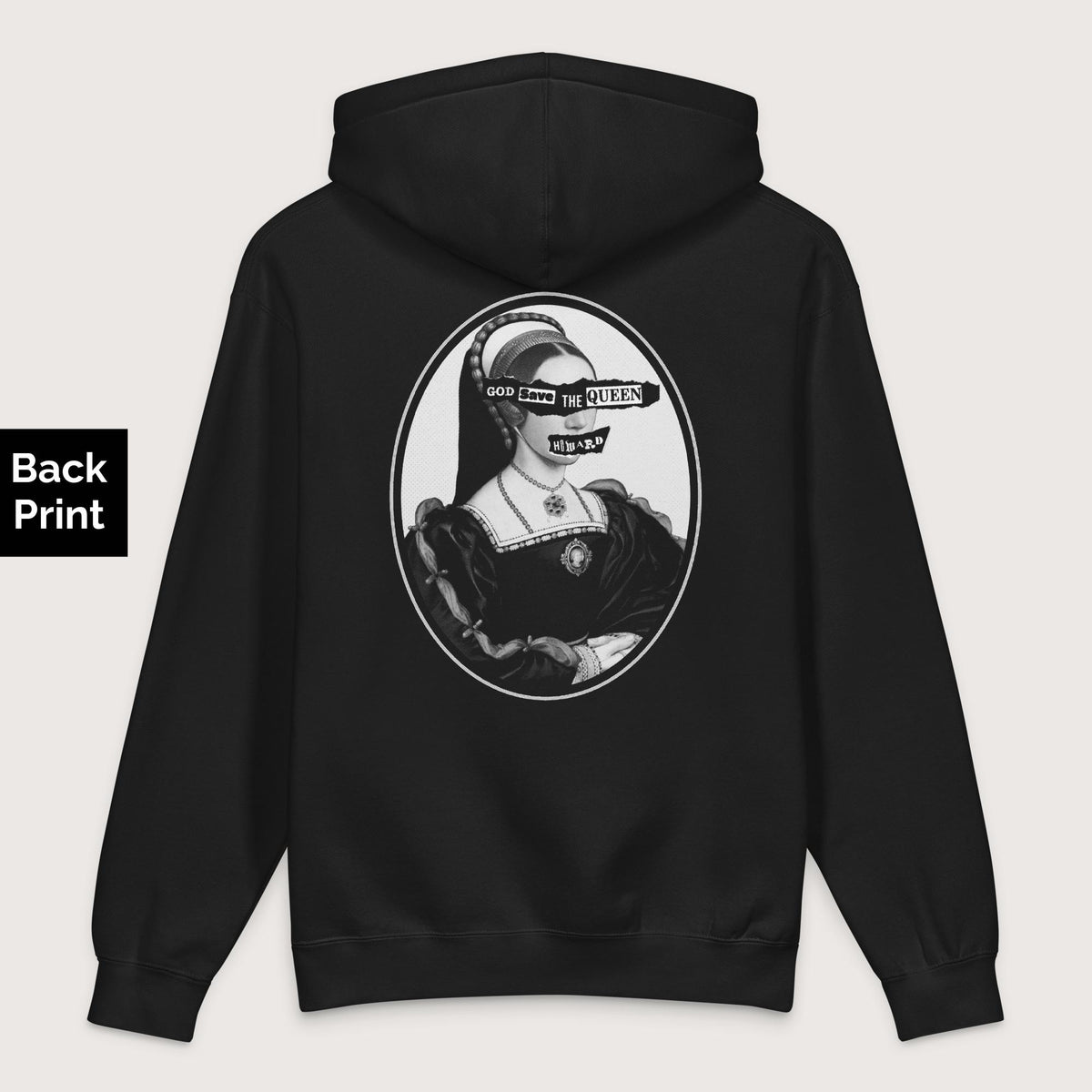 Black God Save the Queen Catherine Howard - Premium Hoodie - Back Print - history buff gift by HistoHead