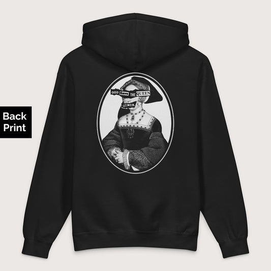 Black God Save the Queen Jane Seymour - Premium Hoodie - Back Print - history buff gift by HistoHead