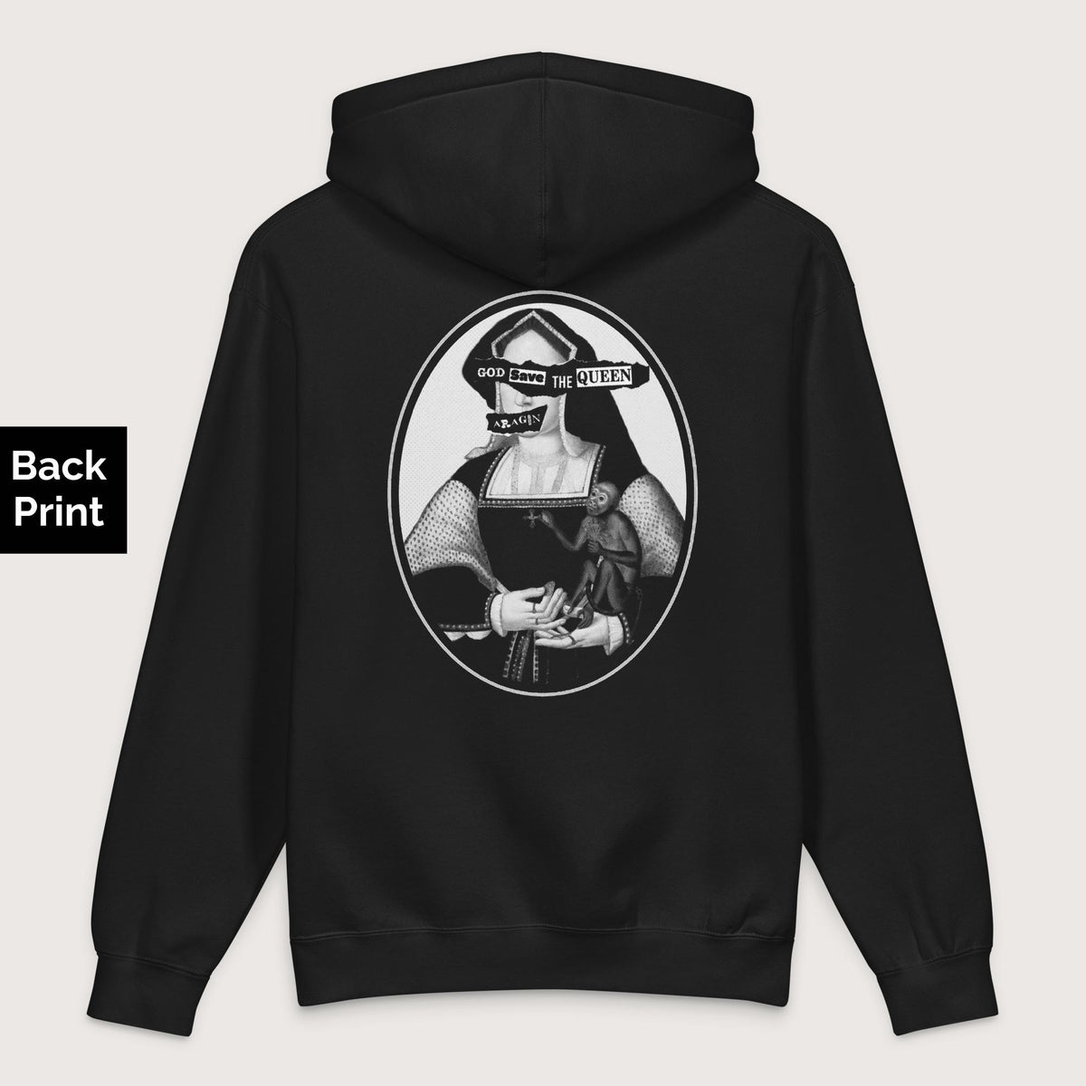 Black God Save the Queen Katherine of Aragon - Premium Hoodie - Back Print - history buff gift by HistoHead