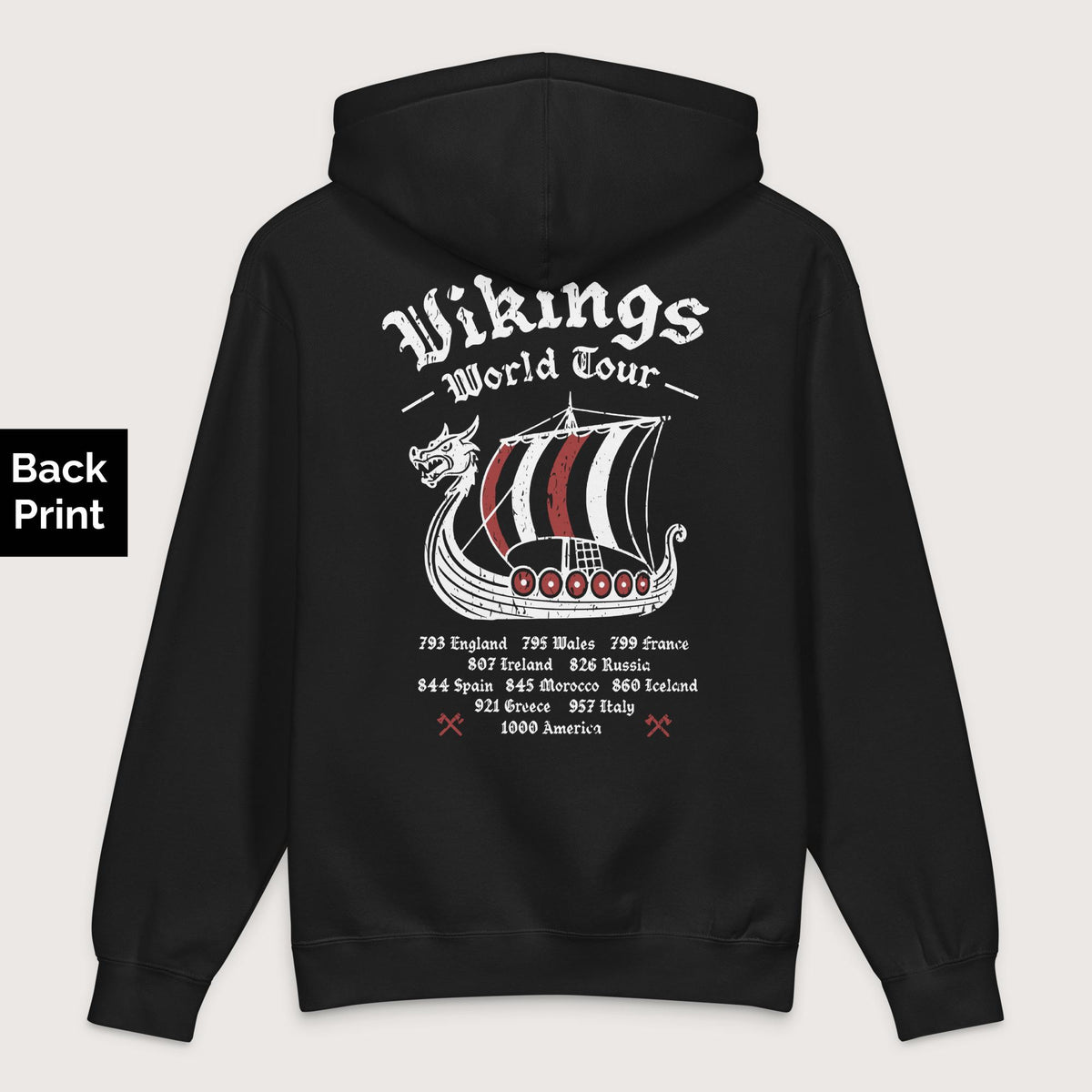 Black Vikings World Tour - Premium Hoodie - Back Print - history buff gift by HistoHead