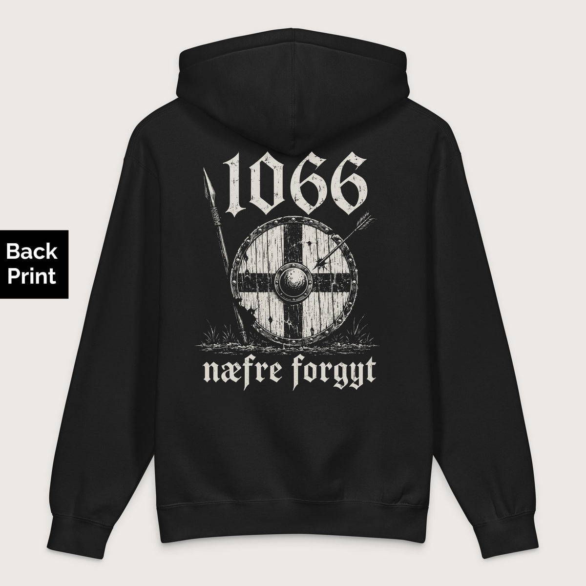 Black 1066 Never Forget in Old English - Premium Hoodie - Back Print - history buff gift by HistoHead