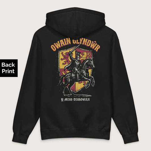 Black Owain Glyndwr - Premium Hoodie - Back Print - history buff gift by HistoHead