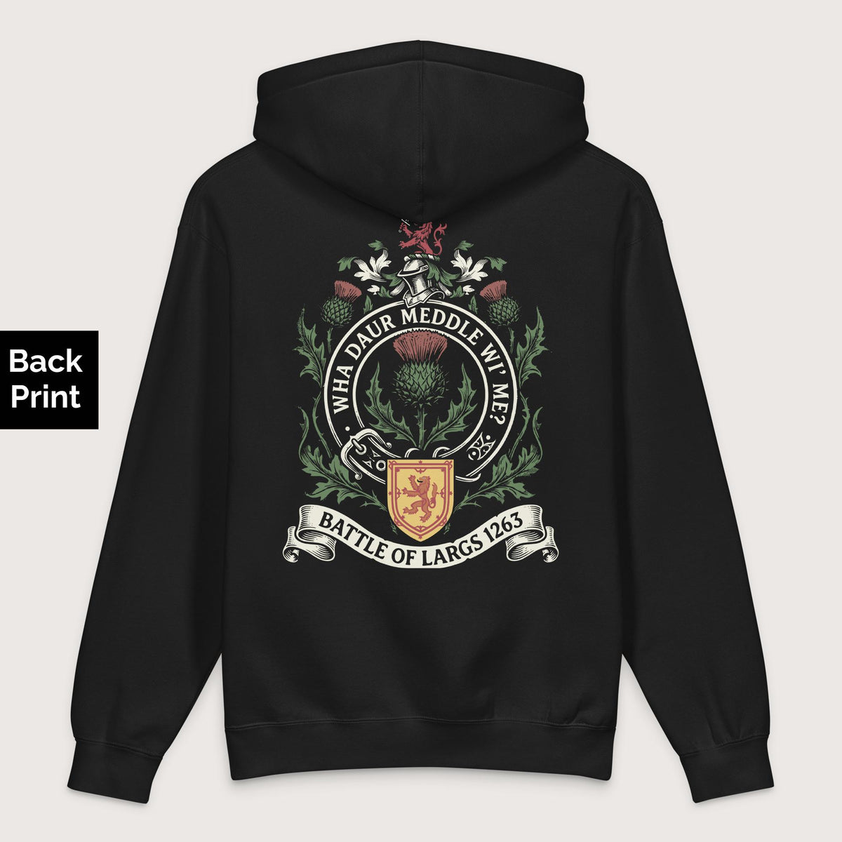 Black Scotland Battle of Largs 1263 - Premium Hoodie - Back Print - history buff gift by HistoHead