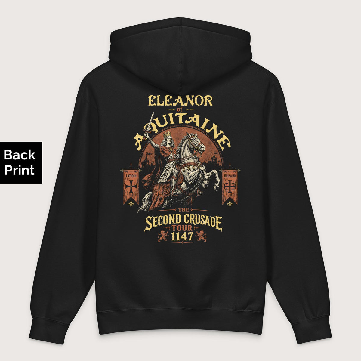 Black Eleanor of Aquitaine Second Crusade Tour - Premium Hoodie - Back Print - history buff gift by HistoHead