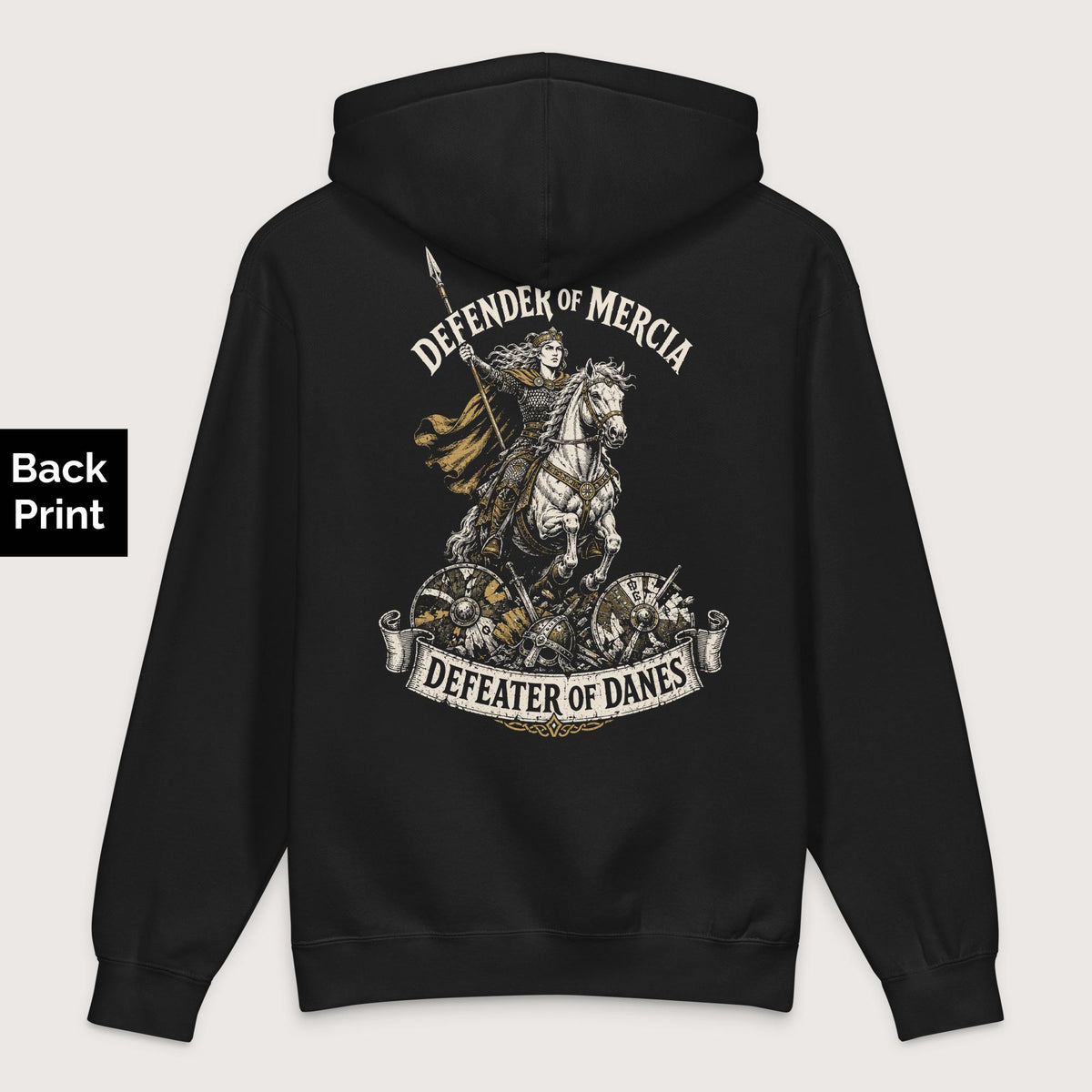 Black Æthelflæd Defender of Mercia - Premium Hoodie - Back Print - history buff gift by HistoHead