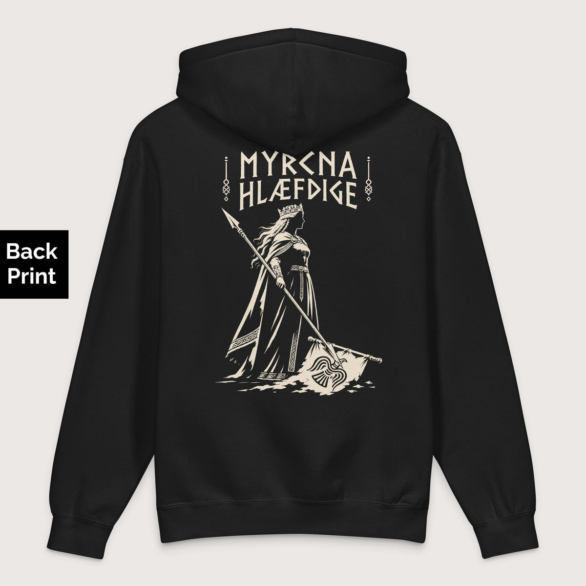Black Æthelflæd Myrcna Hlæfdige - Premium Hoodie - Back Print - history buff gift by HistoHead