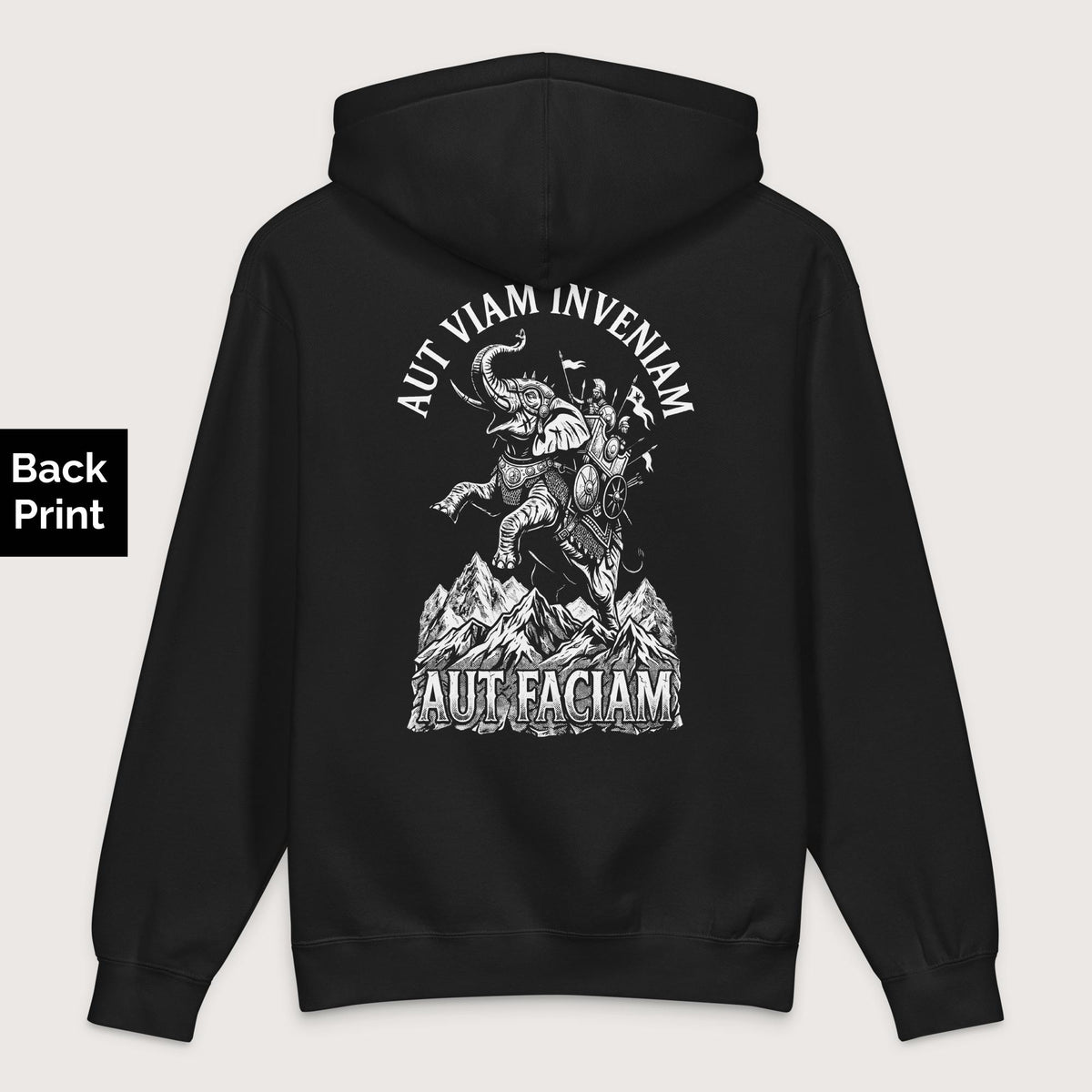 Black Aut Viam Inveniam Hannibal Quote - Premium Hoodie - Back Print - history buff gift by HistoHead