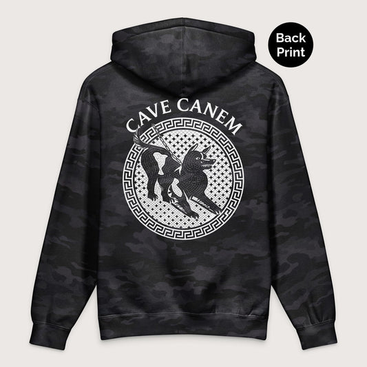 Black Camo Cave Canem - Premium Hoodie - Back Print - history buff gift by HistoHead