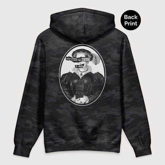 Black Camo God Save the Queen Catherine Parr - Premium Hoodie - Back Print - history buff gift by HistoHead