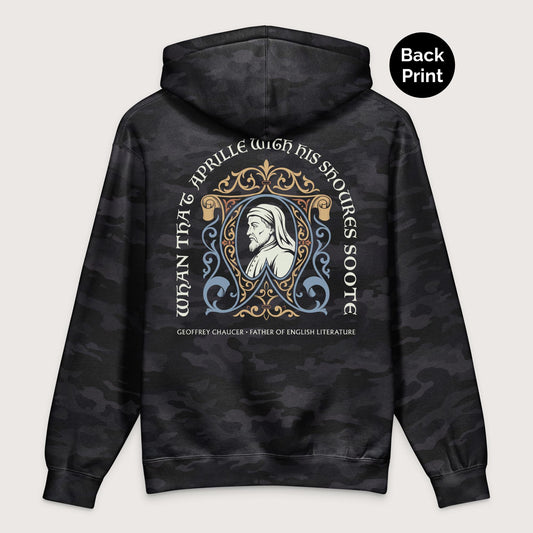 Black Camo Geoffrey Chaucer - Premium Hoodie - Back Print - history buff gift by HistoHead
