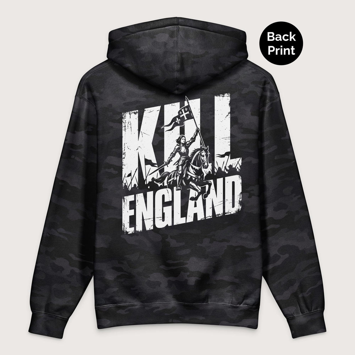 Black Camo Joan of Arc Kill England - Premium Hoodie - Back Print - history buff gift by HistoHead