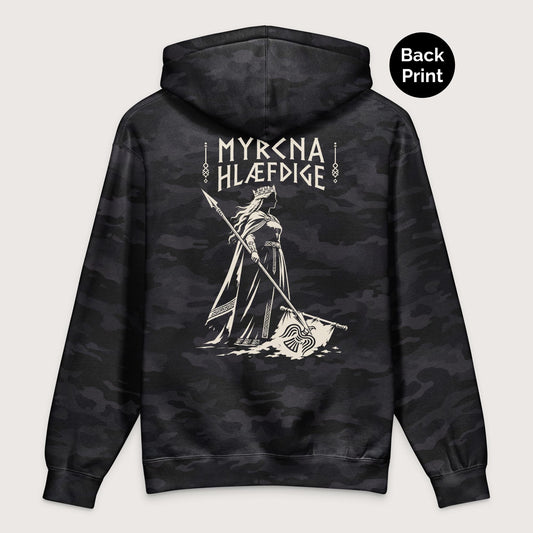 Black Camo Æthelflæd Myrcna Hlæfdige - Premium Hoodie - Back Print - history buff gift by HistoHead