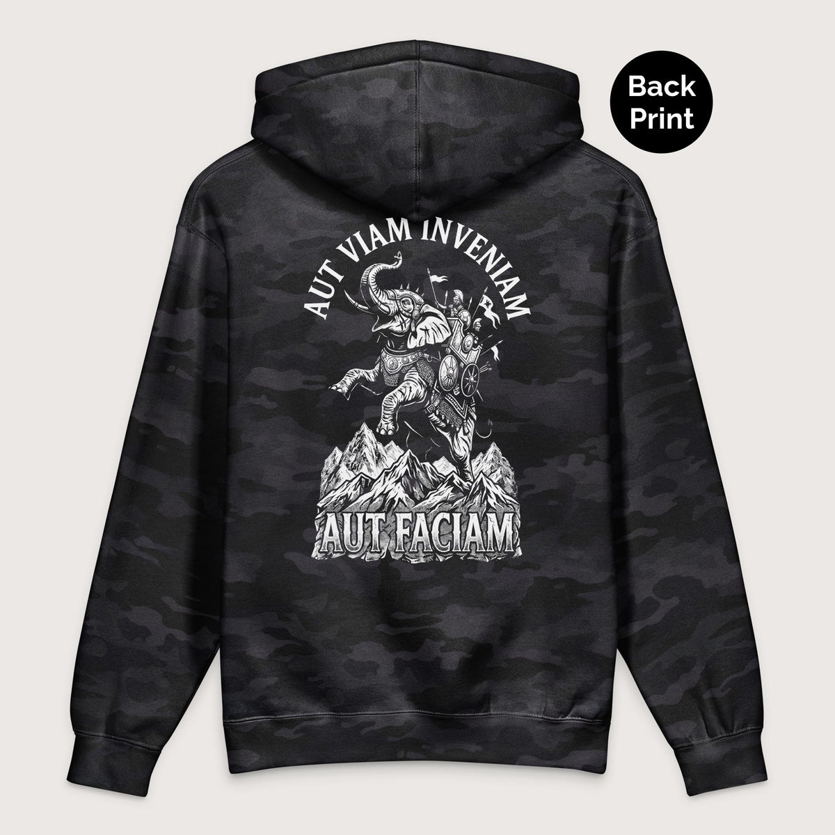 Black Camo Aut Viam Inveniam Hannibal Quote - Premium Hoodie - Back Print - history buff gift by HistoHead