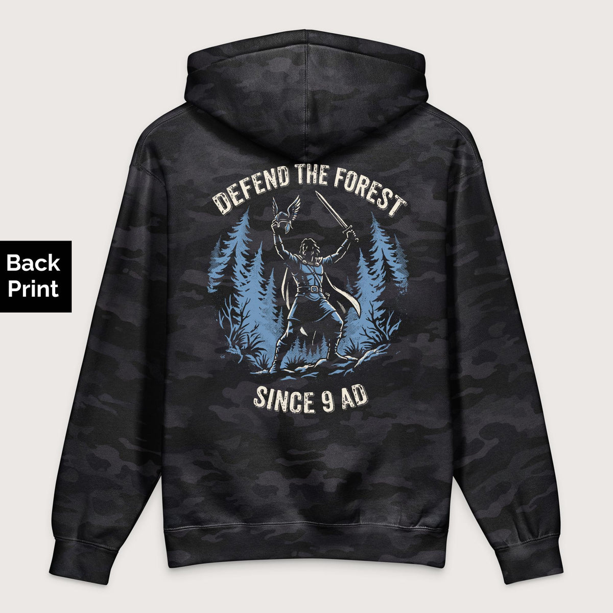 Black Camo Defend the Forest - Premium Hoodie - Back Print - history buff gift by HistoHead