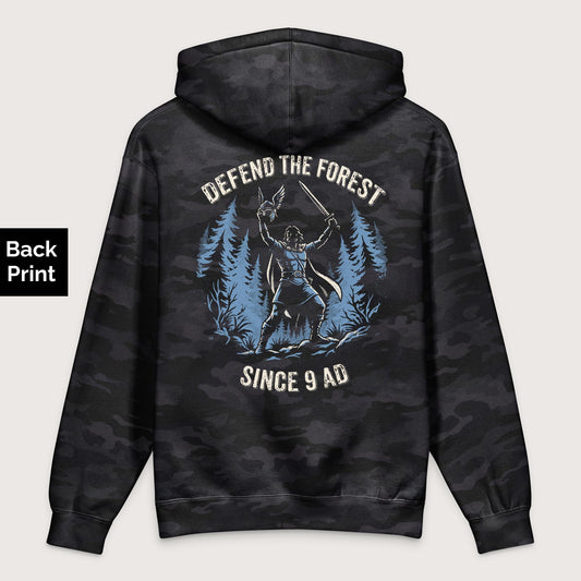 Black Camo Defend the Forest - Premium Hoodie - Back Print - history buff gift by HistoHead