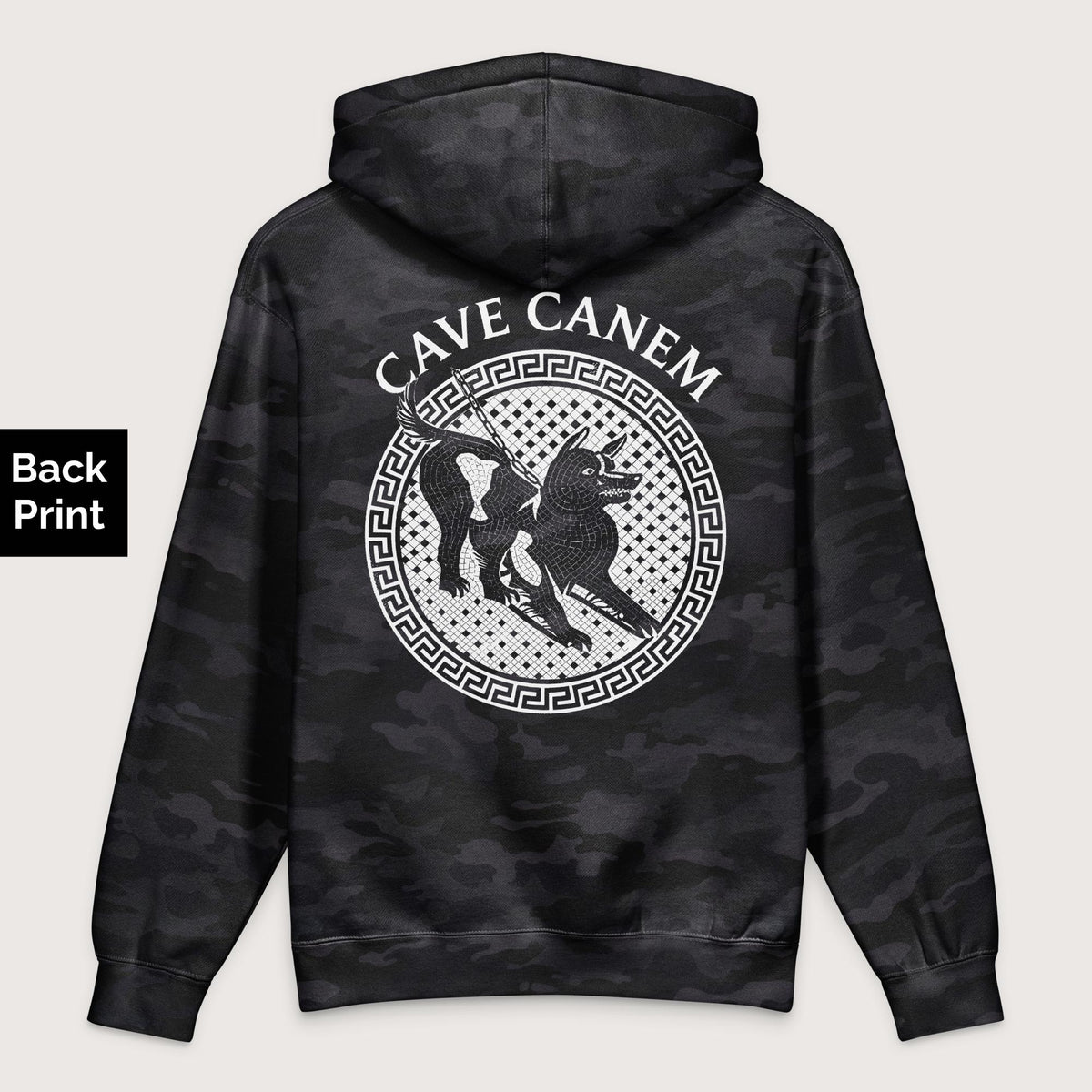 Black Camo Cave Canem - Premium Hoodie - Back Print - history buff gift by HistoHead