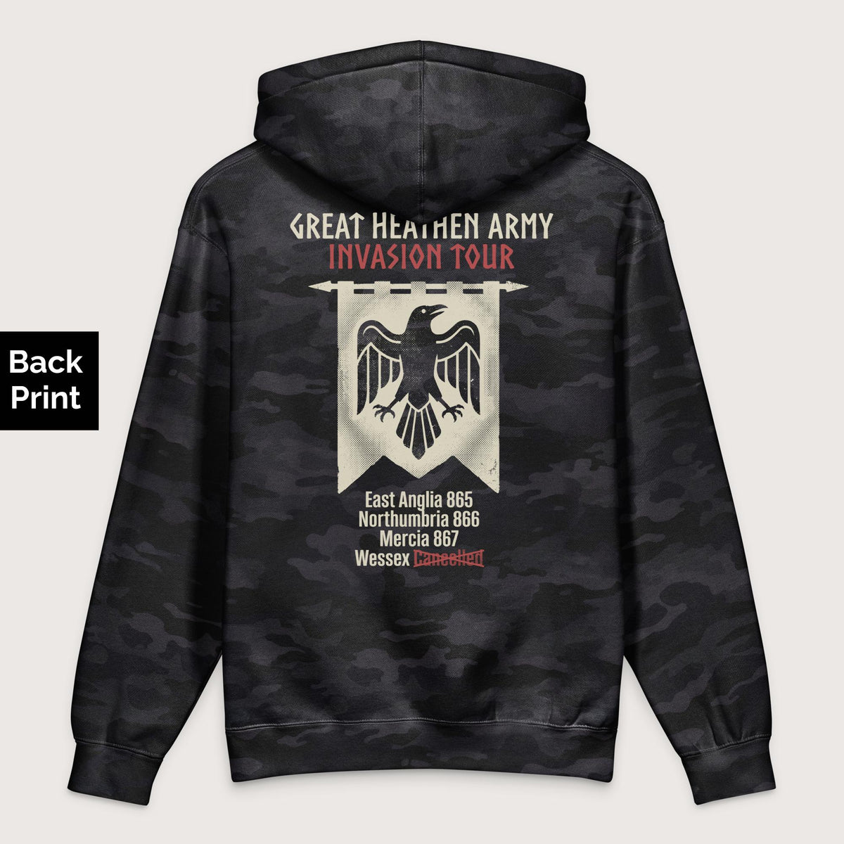 Black Camo Great Heathen Army Invasion Tour - Premium Hoodie - Back Print - history buff gift by HistoHead