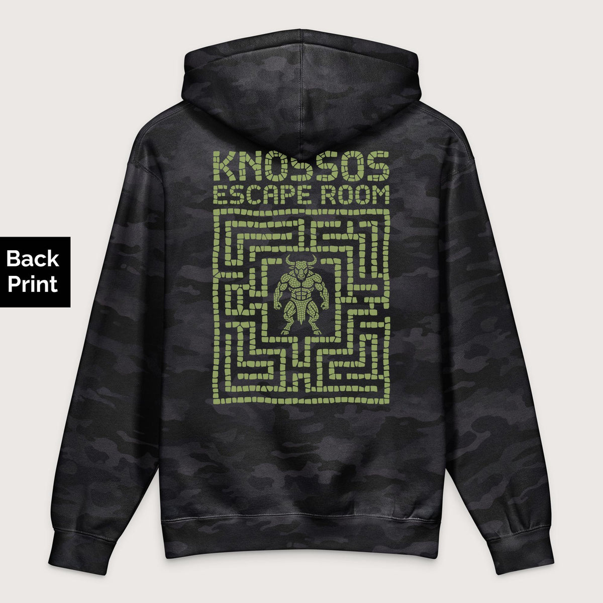 Black Camo Knossos Escape Room - Premium Hoodie - Back Print - history buff gift by HistoHead