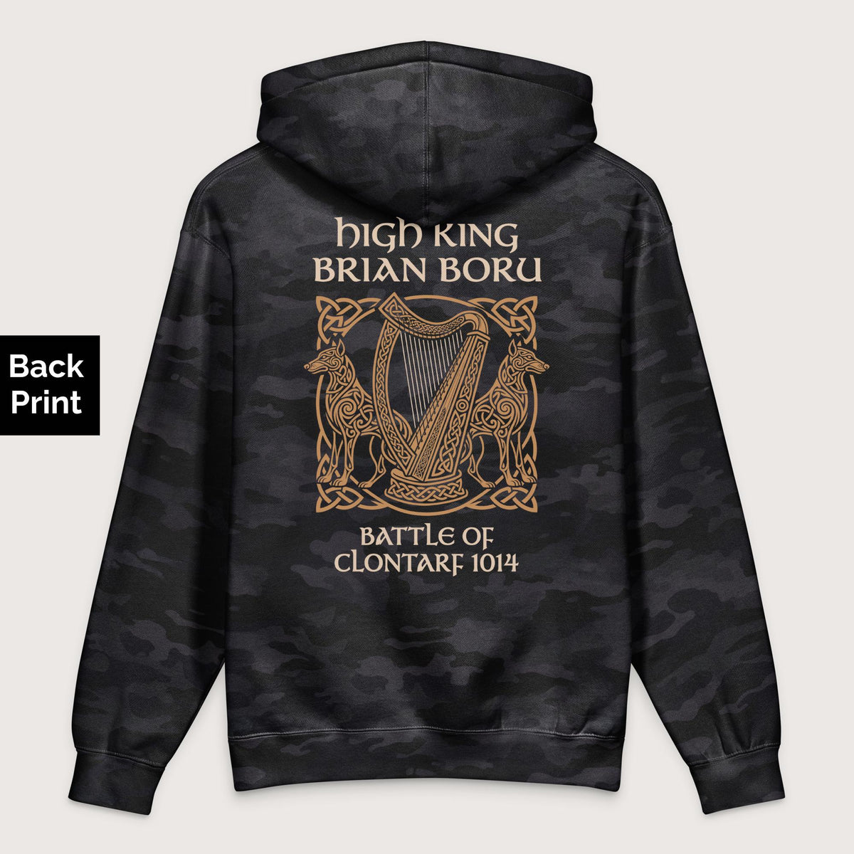 Black Camo Brian Boru - Premium Hoodie - Back Print - history buff gift by HistoHead