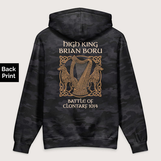 Black Camo Brian Boru - Premium Hoodie - Back Print - history buff gift by HistoHead