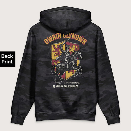 Black Camo Owain Glyndwr - Premium Hoodie - Back Print - history buff gift by HistoHead