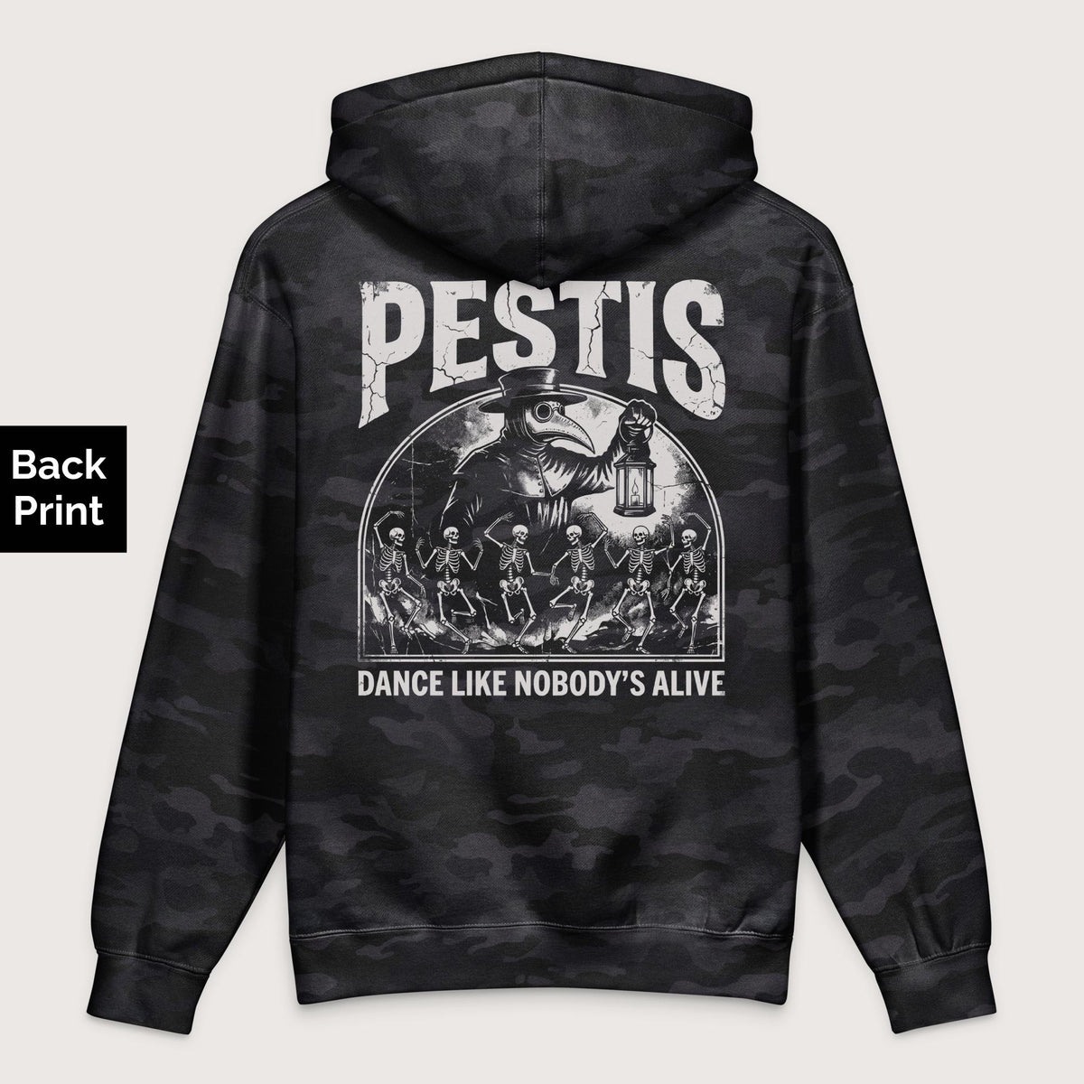 Black Camo Pestis Dance - Premium Hoodie - Back Print - history buff gift by HistoHead
