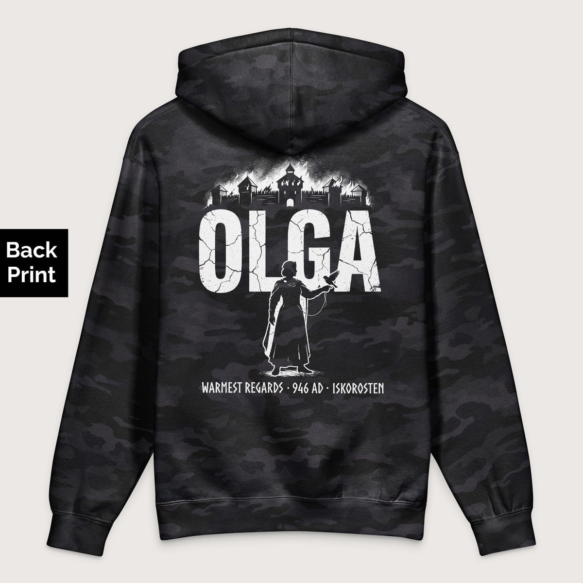 Black Camo Olga of Kiev Warmest Regards - Premium Hoodie - Back Print - history buff gift by HistoHead